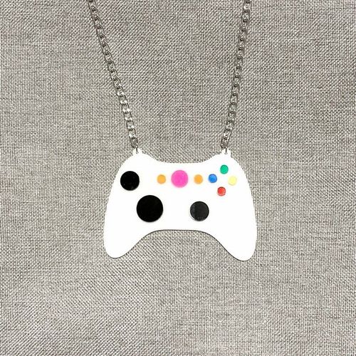 Manette De Jeu Blanche Mignonne Avec Collier Rond En Acrylique Coloré Pour Femmes, Bijoux Amusants Et Créatifs À La Mode