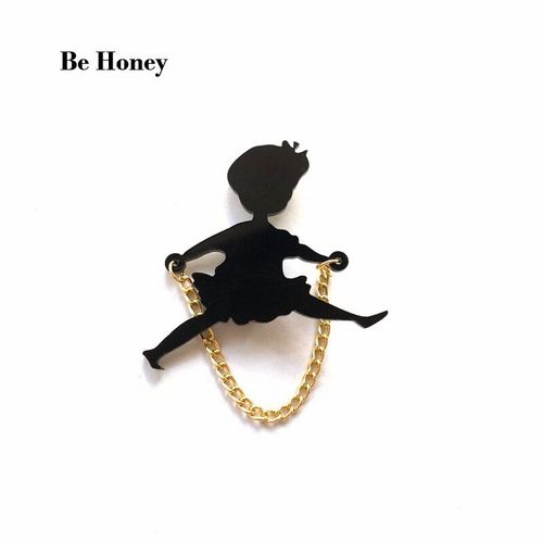 Broche Acrylique Avec Chaîne En Or Pour Enfant Et Femme, Accessoire Amusant, Noir, Corde De Jeu, Bijoux Créatifs Et À La Mode