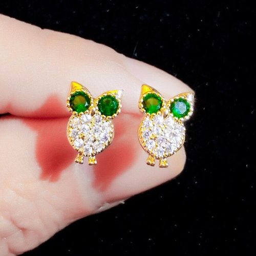 Boucles D'oreilles Hibou Émeraude Pour Femmes, Accessoires Tendance, Bijoux Design Original, Mode Coréenne, En Argent S925, Avec Aiguille En Zircon, 14k