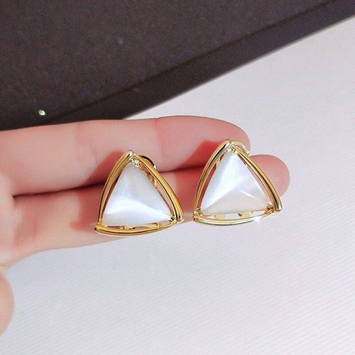 Boucles D'oreilles Triangle Géométrique Opale Pour Femmes, Or Véritable 14k, Haute Qualité, Bijoux Élégants, Cadeau D'aiguille En Argent S925