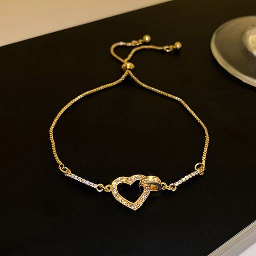 Bracelet En Or Véritable 14k Pour Femme, Bijoux En Cristal En Forme De C¿Ur, À La Mode Coréenne, Breloque Brillante En Zircon Aaa, Pour Fête De Mariage, Design Tendance