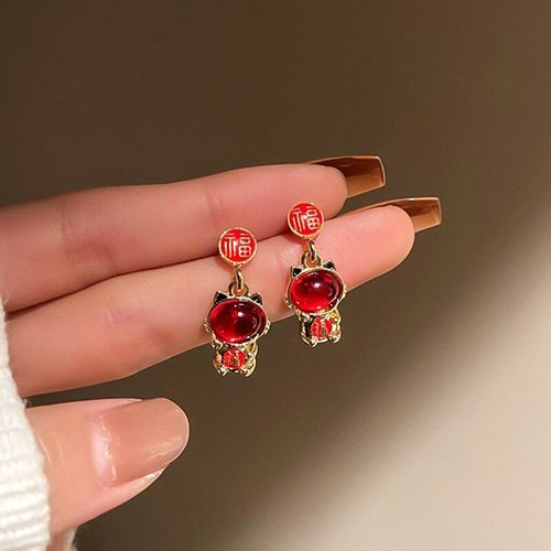 Boucles D'oreilles En Forme De Petit Tigre Rouge Plaqué Or 14k Pour Femmes, Bijoux Fins En Argent S925 Avec Aiguille De Fête