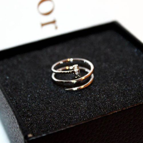 Bagues À Vis En Or Rose 14k Pour Femmes, Bijoux À Double Couche, Design D'ouverture Réglable, Brillant, Zircon Aaa, Cadeaux De Mariage