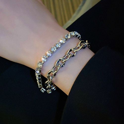 Bracelet Double Chaîne En Zircon Plaqué Argent Pour Femmes, Accessoires De Mode Coréenne, Bijoux Aaa
