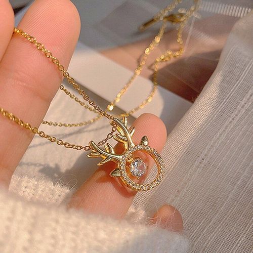 Collier En Or Véritable 14k Pour Femmes, Pendentif En Chaîne De Cristal En Bois D'élan, Bijoux Surnaturels Brillants En Zircon Aaa, Cadeau Pour Filles