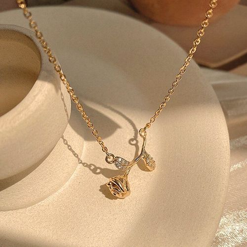 Collier En Or Véritable 14k Avec Pendentif En Forme De Fleur De Rose Pour Femme, Bijou De Haute Qualité En Zircon, Tendance