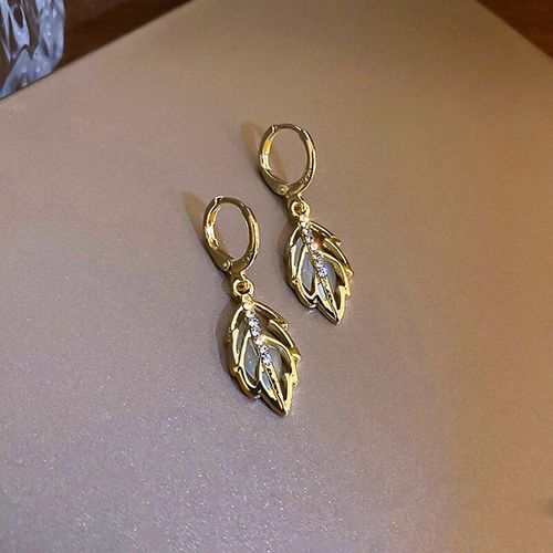 Boucles D'oreilles En Feuille Opale Plaquée Or 14k Pour Femme Et Fille, Bijoux En Forme De Goutte, Avec Boucle, Zircon Aaa, Cadeau De Mariage, De Fête D'anniversaire, Nouvelle Collection