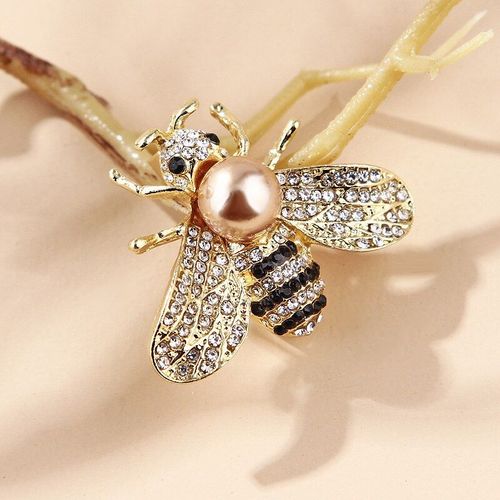 Broche Abeille En Strass Pour Femme, Grande Perle, Foulard En Soie, Boucle, Broche Insecte, Cadeau De Fête