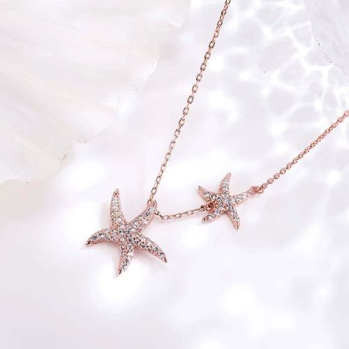 Collier Double Étoile De Mer Pour Femmes, Pendentif En Strass, Bijoux Cadeau De Fête