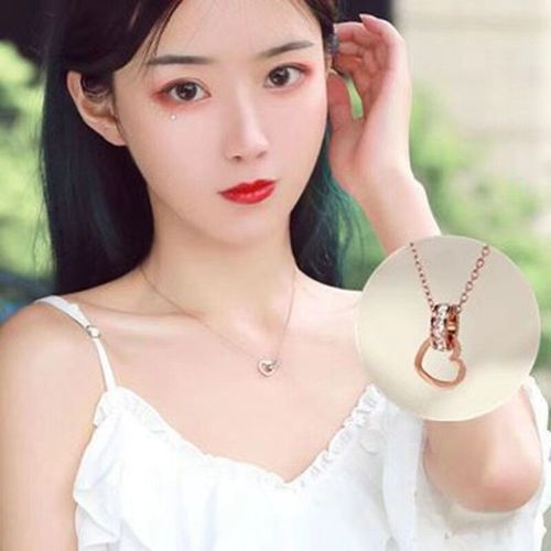 Collier Ras Du Cou En Zircon Cubique, Bijoux De Luxe, Pendentif Circulaire En Forme De C¿Ur, Couleur Or Rose, En Acier Inoxydable