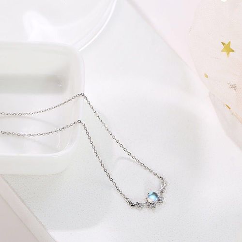 Collier Tête De Cerf En Pierre De Lune, Pendentif Mignon Avec Petits Bois, Breloque Féminine, Bijoux