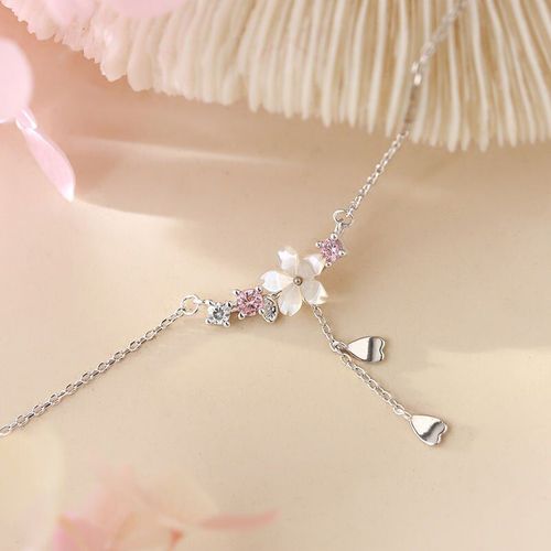 Collier Chaîne Simple Pour Femmes, Coquille Rose Cerise Gland Collier Tempérament Fleur Sauvage Pull, Colliers Ronds Pour Femmes Bijoux