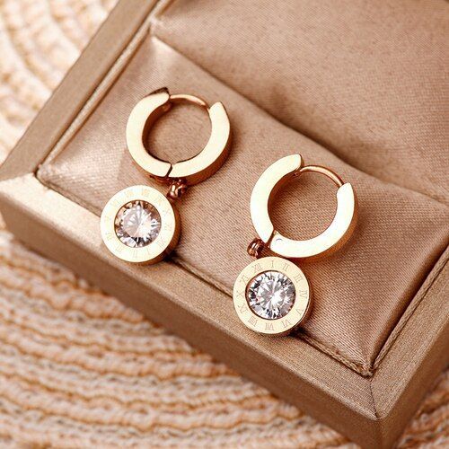 Boucles D'oreilles En Zircon De Haute Qualité, Bijoux Numériques Romains Pour Dames, En Titane, Acier, Or Rose, Cristal, Bijoux Mignons