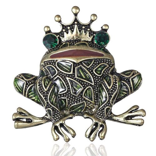 Broches À Revers Pour Femmes Et Hommes, Nouvelle Broche Unique Avec Yeux De Grenouille Verte, Strass Vintage, Couronne En Émail, Crapaud, Insecte