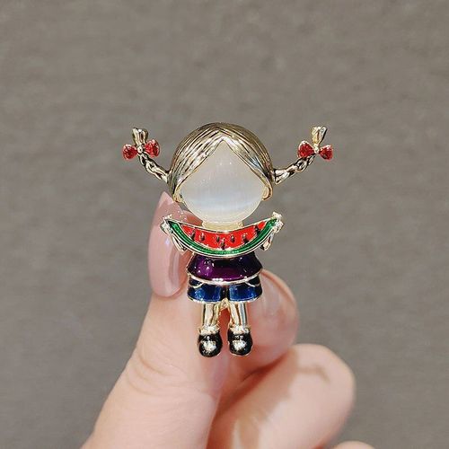 Broche En Opale Pastèque Pour Petite Fille, Jolie Épingle À Collier Pour Femme, Décoration De Pull, Accessoires Broches