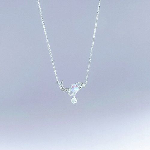 Collier En Cristal De Zircone Pour Femmes, Pendentif Créatif, Bons Français, Lune, Étoile, Planète, Univers, Bijoux Fins