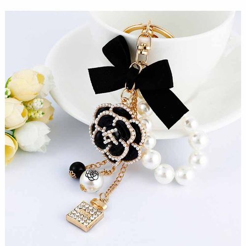 Porte-Clés De Luxe Avec N¿Ud En Fleur Camélia Noire, Serrure En Strass, Pendentif De Parapluie, De Voiture, Pour Sac, 2021