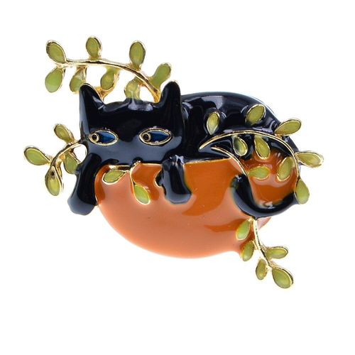 Broches De Chat Peintes En Émail, Pour Femmes Et Hommes, Mignon, Unisexe, Feuilles Vertes, Pot De Fleur, Broches, 2 Couleurs, Nouvelle Collection