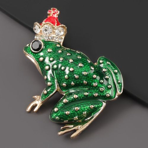 Broches En Alliage Pour Femmes, En Émail Vert, Strass Grenouille, Couronne, Animal, À La Mode, Bijoux Cadeaux, Accessoires, Nouvelle Collection
