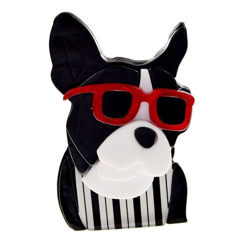 Lunettes Rouges En Acrylique Faites À La Main Pour Hommes, Broches De Chien Noir, Dessin Animé Animal, Fête Décontractée, Broches, Bijoux Cadeaux
