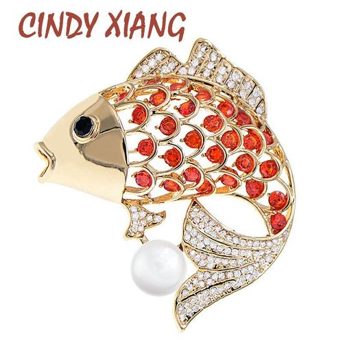 Broches De Poisson En Zircone Cubique Pour Femme, Bijoux De Bonne Qualité, De Bonne Année, De Couleur Rouge, À La Mode, Pour L'hiver