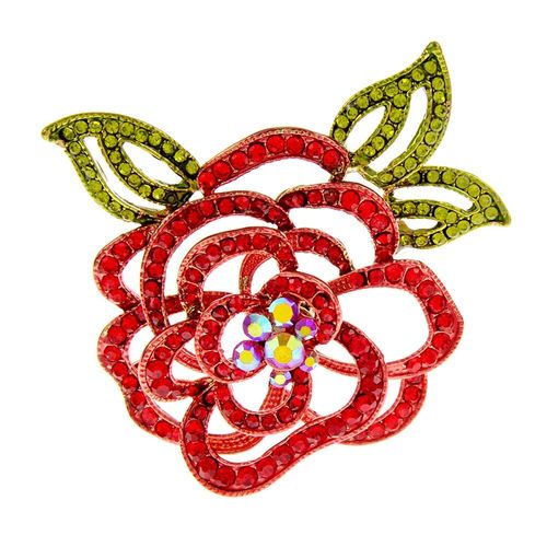 Broche Fleur Strass Rose Pour Femme, Broche De Luxe, Grand Bijou, Accessoires De Pull D'hiver, À La Mode, Pour Robe De Manteau