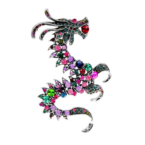 Grandes Broches Dragon Strass Pour Femmes, Vintage, Coloré, Animal Du Zodiaque, Broche Feng Chinois, Accessoires D'hiver