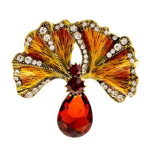 Broche En Feuille De Ginkgo Pour Femmes, Vintage, Plante En Émail, Strass, Cristal, Bijoux De Fête, Manteau