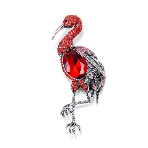 Grandes Broches Flamand Rose Strass Pour Femmes, Mode Élégante Et Brillante, Broche De Fête, Bijoux De Mariage, Cadeau