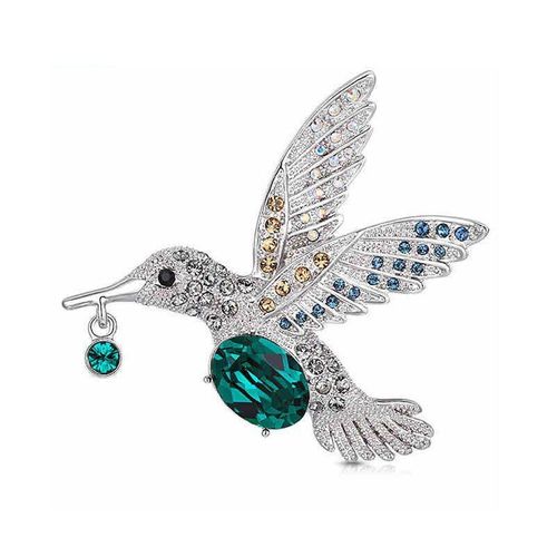 Broches Colibri En Cristal Pour Femmes, Nouvelle Collection, Couleur Argent, Strass, Vintage, Mode, Animal, Vert, Haute Qualité