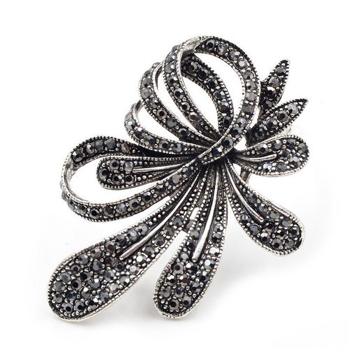 Broche Avec Strass, Fleur Noire, Vintage, Antique, Élégante, Exquise, Cadeau De Nouvel An, Pour Femmes