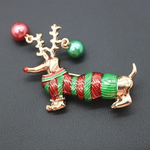 Broches Chien De Noël En Émail Disponible, 2 Couleurs, À La Mode, Rouge, Vert, Animal, Bijoux De Fête Pour Enfants, Bon Cadeau