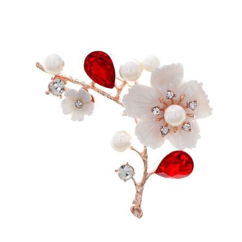 Broche En Coquillage Et Fleur Perlée Pour Femmes, Élégante, En Cristal Rouge, Bijoux De Mariage De Haute Qualité
