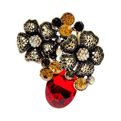 Grandes Broches À Fleurs Vintage En Strass Pour Femmes, Épingle De Mariage De Couleur Rouge