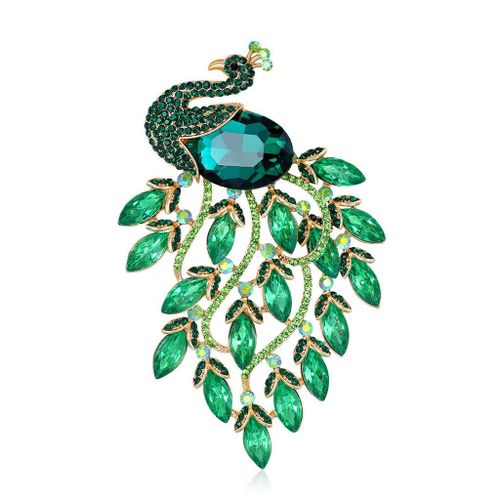 Grandes Broches Paon Pour Femme, Strass, Animal, Manteau D'hiver, Bijoux Couleur Verte, Accessoires De Haute Qualité