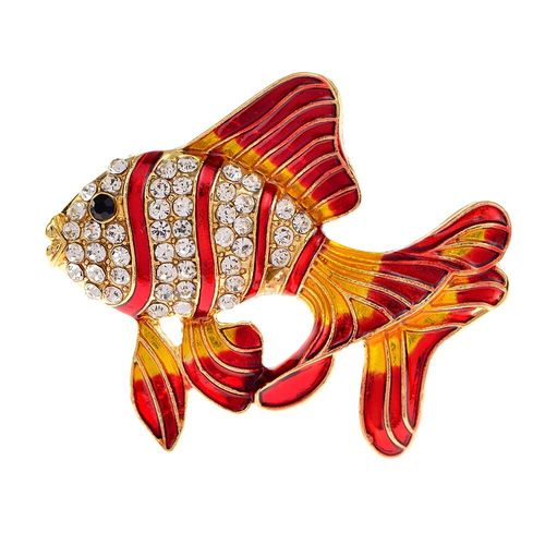Broches De Poisson En Émail Doré Pour Femmes Et Hommes, Design Mignon Animal De Mer Strass, Broches De Fête, Bijoux Cadeau Pour Amis