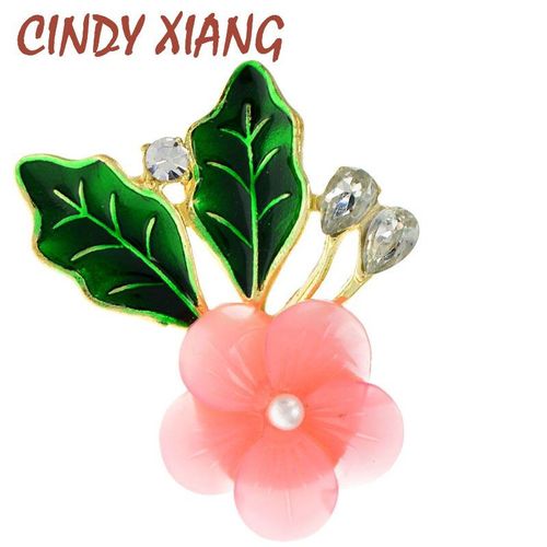 Broches Pour Femmes, En Émail, Feuilles Vertes, En Résine, Fleur Rose, Design D'été, Cristal, Bijoux Cadeaux
