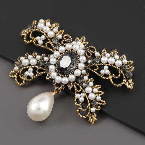 Broche Avec Strass En Métal Doré Et Argenté Pour Femme Et Fille, Accessoire De Mode Avec Strass, Imitation De Perles, Pour Chemise