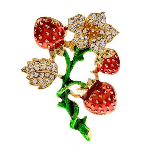 Broches À Fraises En Strass Pour Femmes, Bijoux Plante, Couleur Rouge, Design Vif, Accessoires De Mode, Haute Qualité, Nouveau