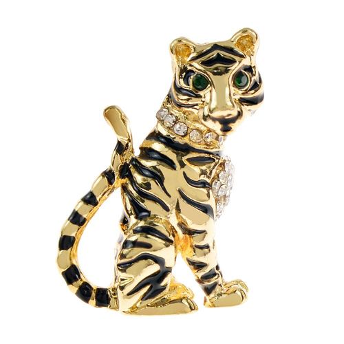 Broche En Alliage Avec Strass, Tigre Assis, Animal, Épingle À La Mode, ¿Il Vert, Design Du Zodiaque, Matériel, Bijoux Pour Femmes Et Hommes