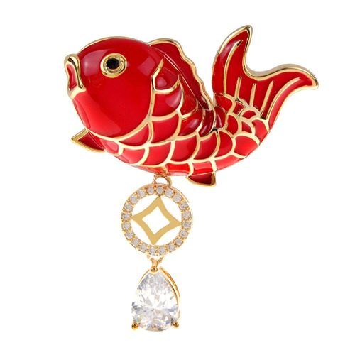 Broche De Carpe Rouge Feng Chinois, Broche En Zircon, Conception De Pièce Ancienne, Qui Signifie Plus Que Chaque Année, Bijoux De Festival