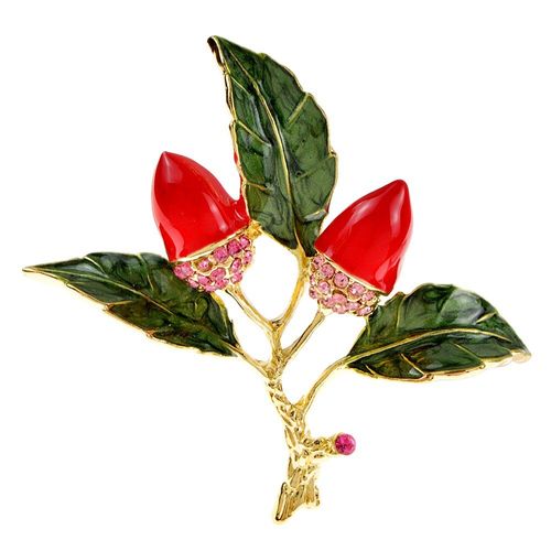 Broche Écrou En Émail Rouge, Design Plante Mode Strass, Accessoires De Robe De Haute Qualité, Nouveau 2021