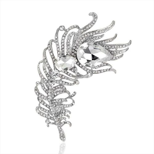 Grandes Broches De Style Plume En Cristal Pour Femmes, Accessoires De Fête De Haute Qualité, Accessoires De Costume