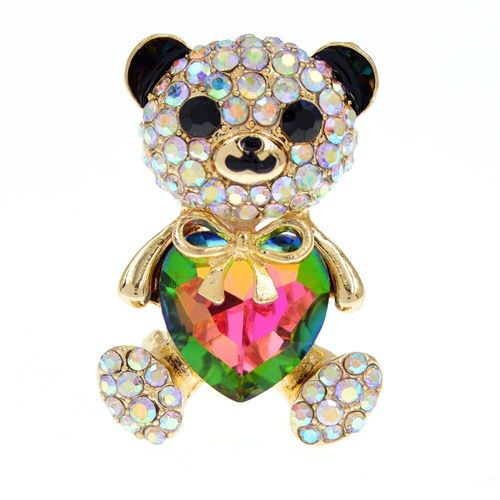 Broche Ours Grand C¿Ur En Cristal, 3 Couleurs Au Choix, Mignon, Animal, Broches Pour Femmes, Badges De Manteau, Bijoux En Vogue
