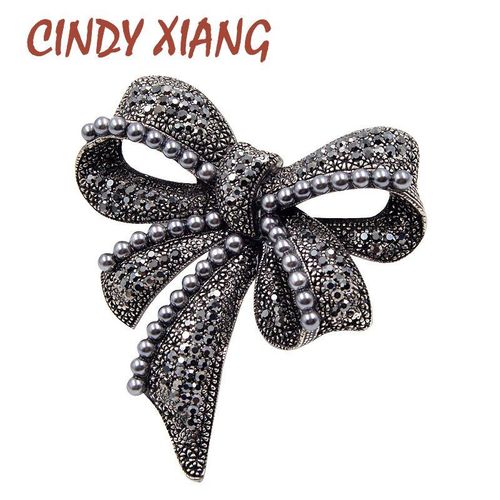 Cindy Xiang-Broches À N¿Ud Noir Pour Femme, Strass Et Perles, Broche Vintage, Bijoux À La Mode, Accessoires Élégants, Nouvelle Collection
