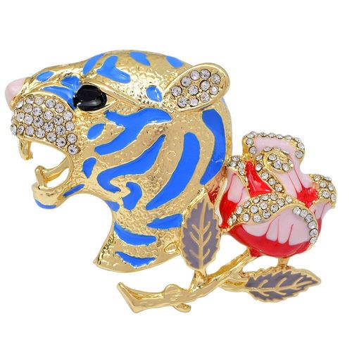 Broche Tête De Tigre En Émail Et Fleur Rose Pour Homme, Jolie Broche Animal Léopard, Bijoux De Fête, Nouvelle Collection 2021