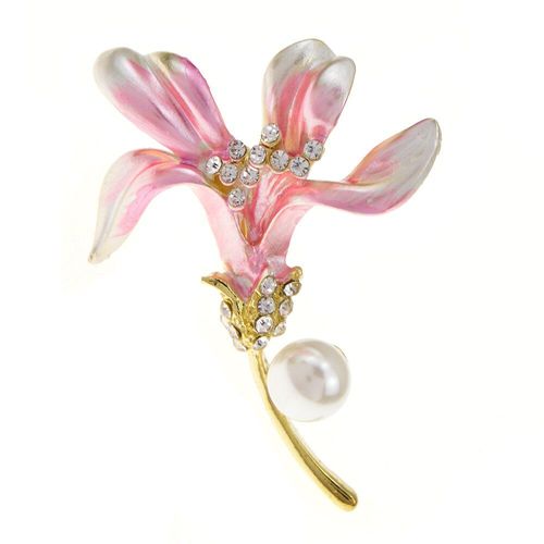 Broche En Émail Avec Fleur De Lys Pour Femme, 2 Couleurs, Strass Et Perles, Cadeau De Mariage Ou De Bureau