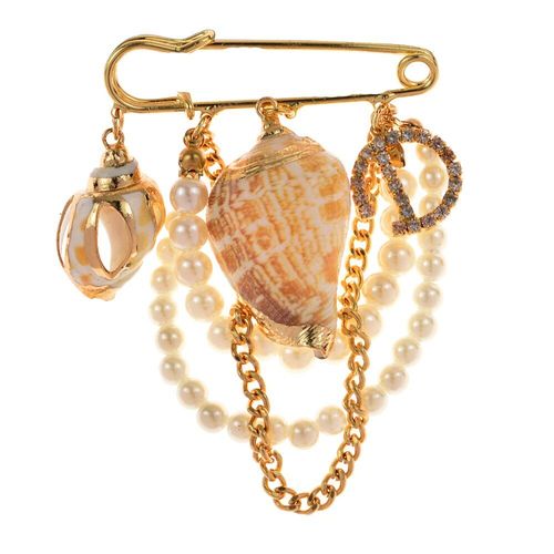Broches Pampilles En Perles Pour Femmes, Nouvelle Mode, Strass Conque, Broche, Vêtements, Accessoires De Luxe, Bijoux