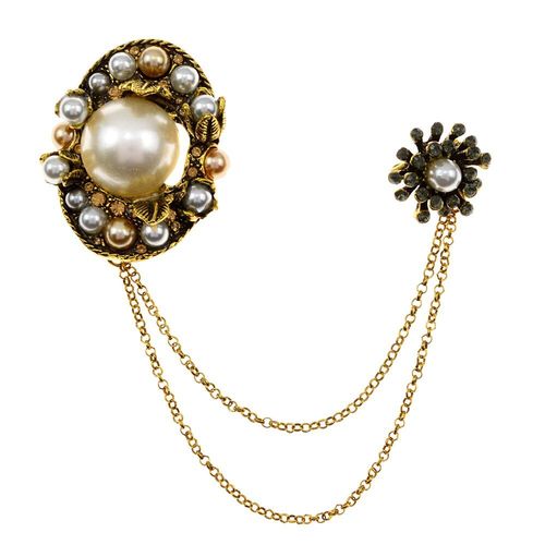 Broche À Chaîne En Métal Doré Pour Femmes Et Hommes, Vintage, En Strass, Perle, Broche, Costume, Accessoires, Bijoux