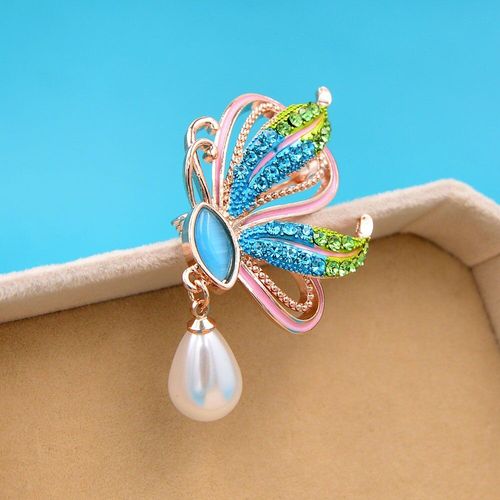 Broches Papillon En Strass Pour Femmes, Perle Goutte D'eau, Broche Insecte Disponible En 2 Couleurs, Bijoux À La Mode, Nouveau